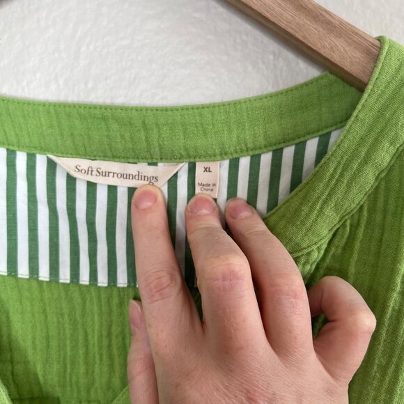 Soft Surroundings XL Green Cotton Gauze Tunic Top - Picture 2 of 13